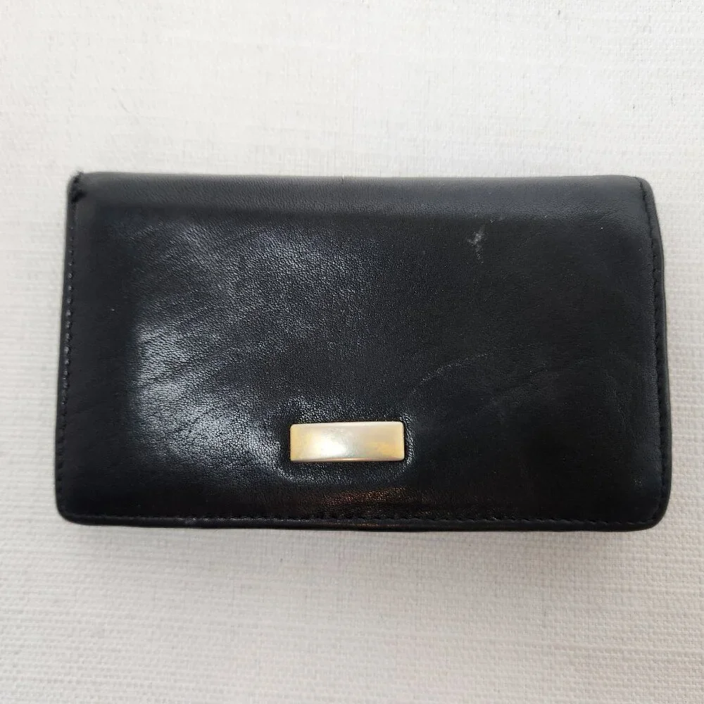 Mens Black Leather Bifold Wallet ID, Card Slots Snap